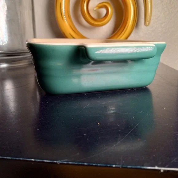 Le Creuset Stoneware Rectangle Baking Casserole Dish Pan Teal  Small 7x5 - Picture 2 of 5
